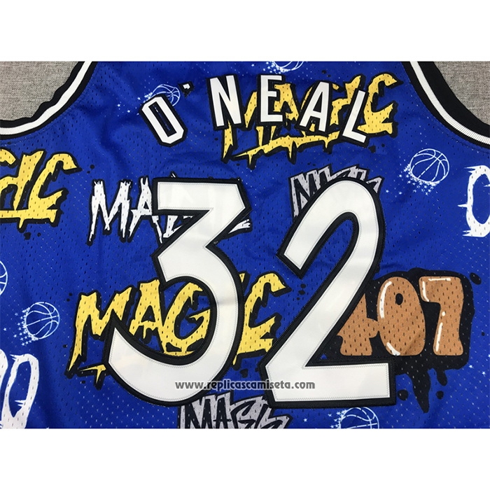 Camiseta Orlando Magic Shaquille O'Neal #32 Slap Sticker Mitchell & Ness 1994-95 Azul